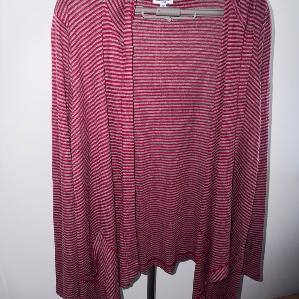 Splendid Crimson and White Striped Open Cardigan